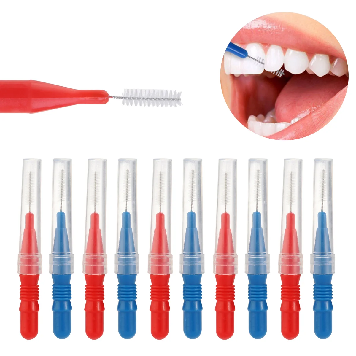 

30 Pcs Interdental Brush Cleaners Food Debris Floss Brush Dental Oral Care Tool (Red/Blue) toothpick brush