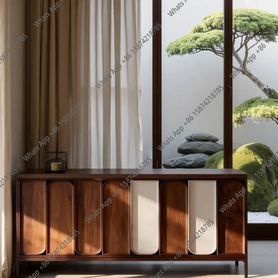 

Modern simple solid wood porch cabinet storage cabinet floor-to-ceiling foyer walnut color