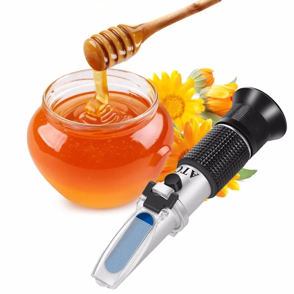 

Newest Handheld refractometer Refraction Tools 58~90% Brix 38~43 Be Baume Honey Wine Water Contents (12 - 27%) Refractometer