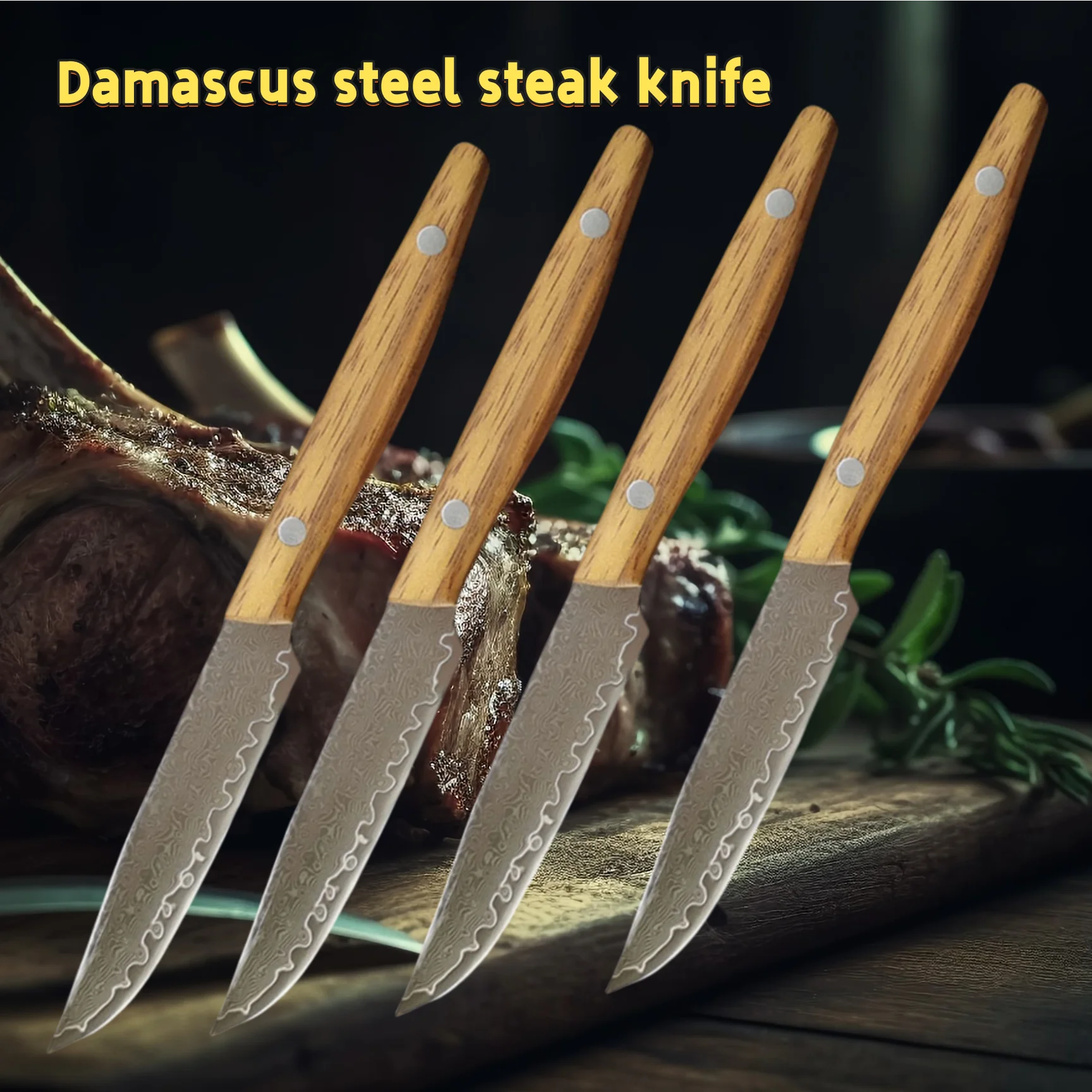 Cuchillo para carne de 4 pulgadas con cubierta, hoja de acero de Damasco, pelado afilado, cuchillo para barbacoa, cuchillo de cocina de utilidad, herramientas de cocina con mango de madera