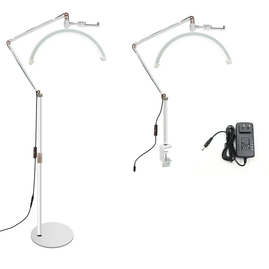 Luz de media luna 2 en 1 de 16 pulgadas y 20W, lámpara de pie plegable para pestañas, luz de esteticista con Clip de escritorio, tatuaje de cejas, salón de belleza