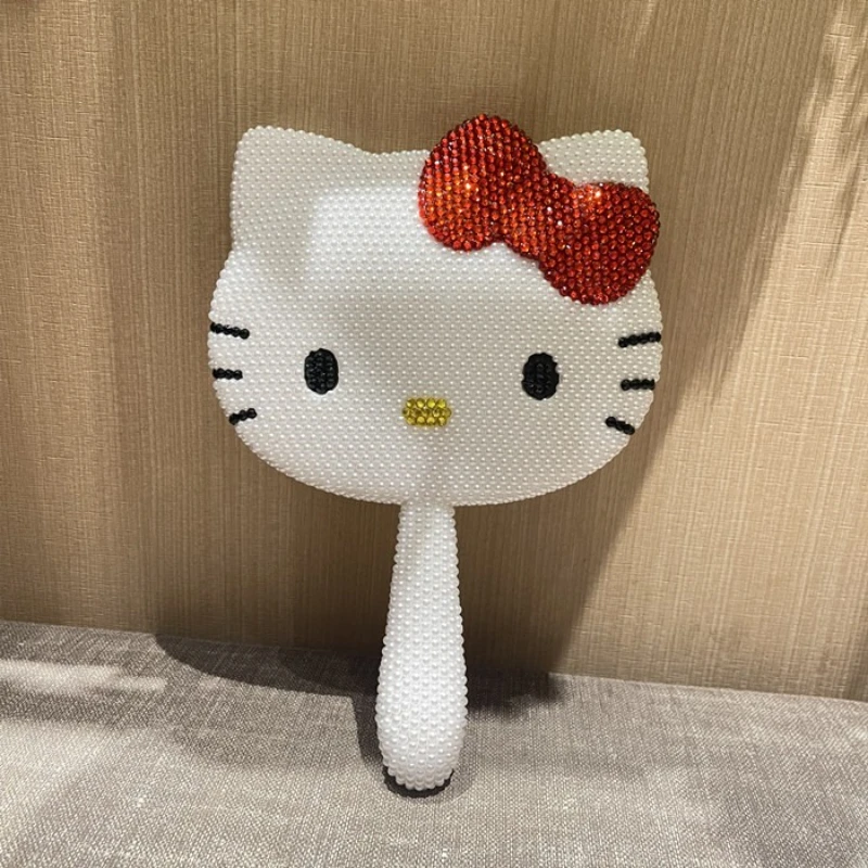 

Kawaii Hello Kitty Handmade Diamond Mirror Makeup Mirror Handmade DIY Fashion Handle Mirrors Gift For Women Girls Accesorios