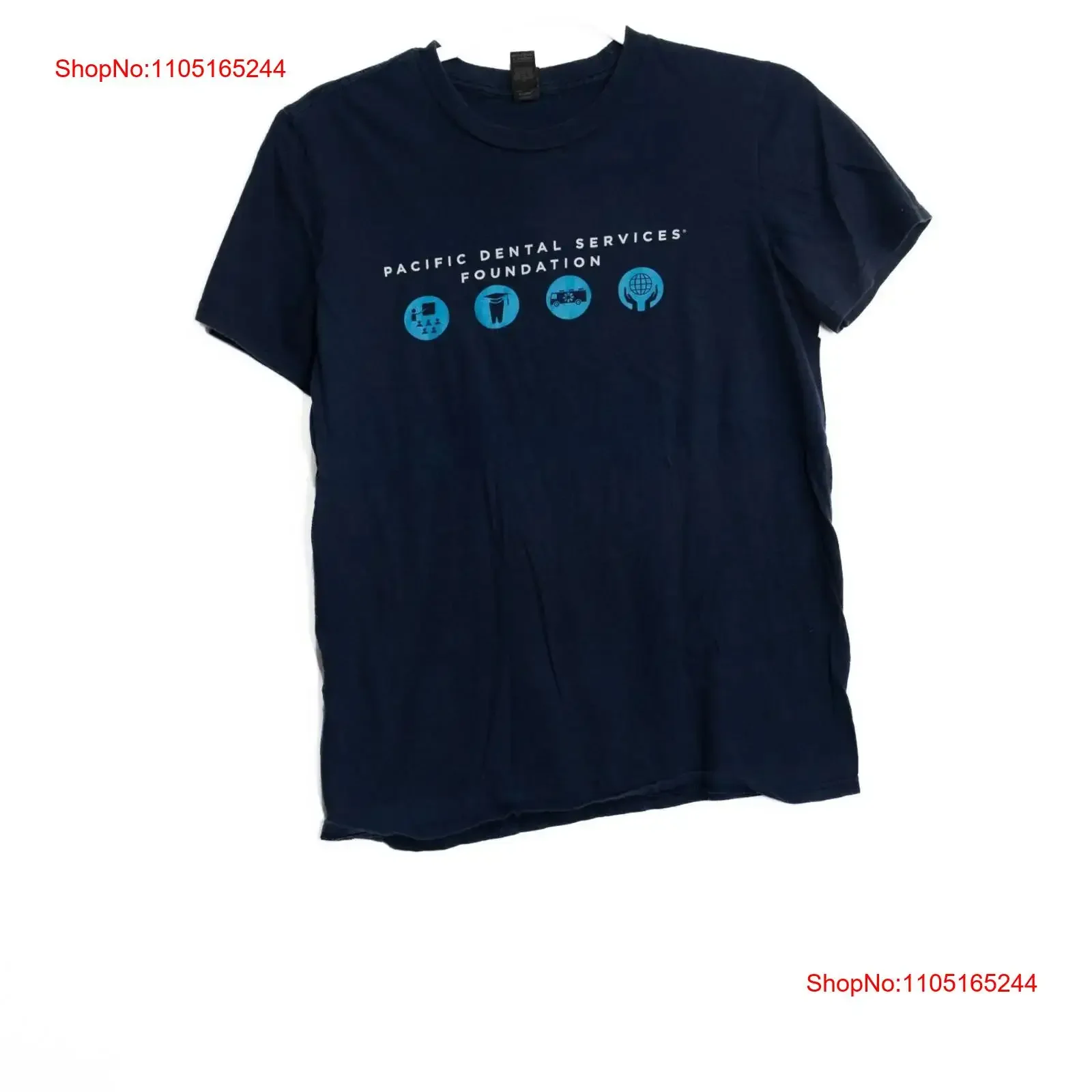Pacific Dental Services Foundation Navy Blue T Shirt Size S 100 Cotton Crew Nec vintage Washed Top For Everyday Wear Versatile
