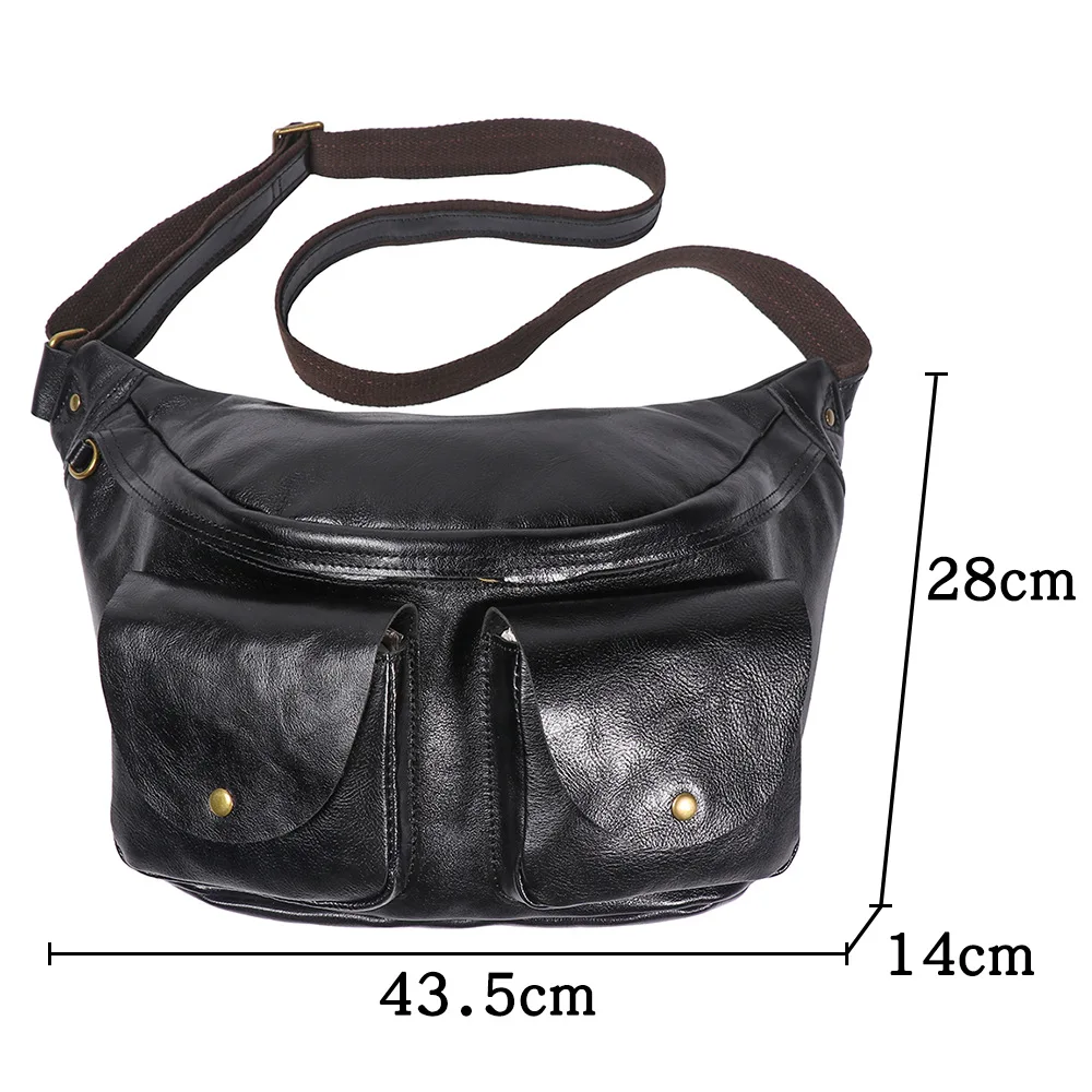 Men's Vintage Leather Chest Sling Bag Vegetable-Tanned Crossbody Backpack for Travel & Cycling
