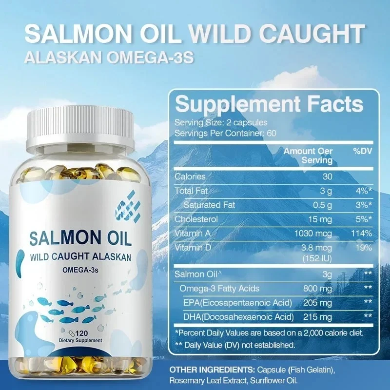 Salmon Oil - Promotes Energy Production, Supports Heart, Brain, Joint Health, Boosts Immune Function, Reduces Stress and Anxiety