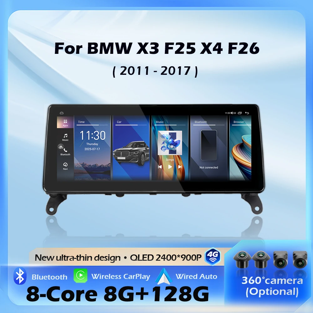 Android AUTO For BMW X3 F25 X4 F26  2011-2017 CIC NBT System Wireless CarPlay Car Raido Multimedia GPS Navigation 4G WIFI BT DSP