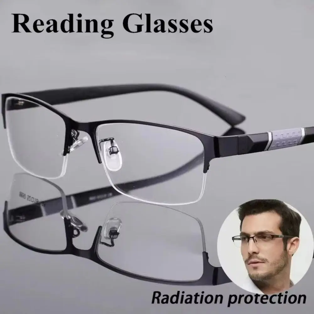 PC Resin Photochromic Myopia Glasses Black+Blue Rectangle UV Shades Sunglasses Half Frame Strength: -0~-4.0x