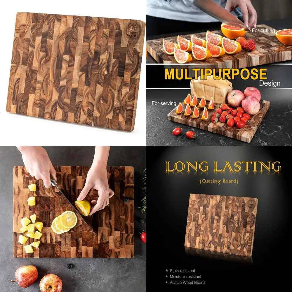 

16x12 Acacia Wood End Grain Chopping Board, Non-slip Base, Reversible, Thick & Heavy-Duty Kitchen Butcher Block