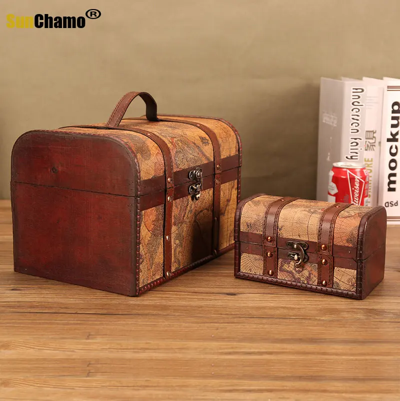 2022 European-style Retro Suitcase Storage Box Wooden Boxes Old-fashioned Photography Props Clothes Leather Case Old Finishing