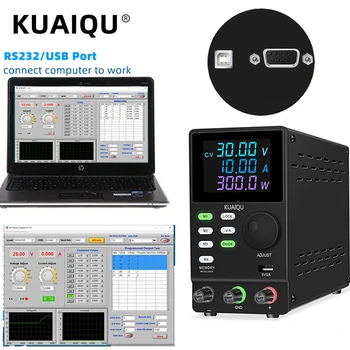 KuaiRS-232 programmable regulated DC power supply with 120/USB port storage data voltage current regulator 30V 10A 60V 200V