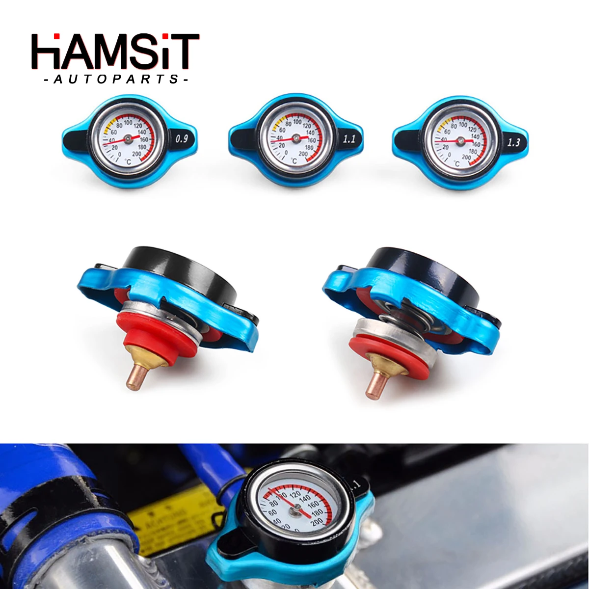 Hamsit Thermost Radiator Pressure Cover Cap With Water Temp gauge 0.9/1.1/1.3 bar Universal Direct Bolt-on Radiator Modification