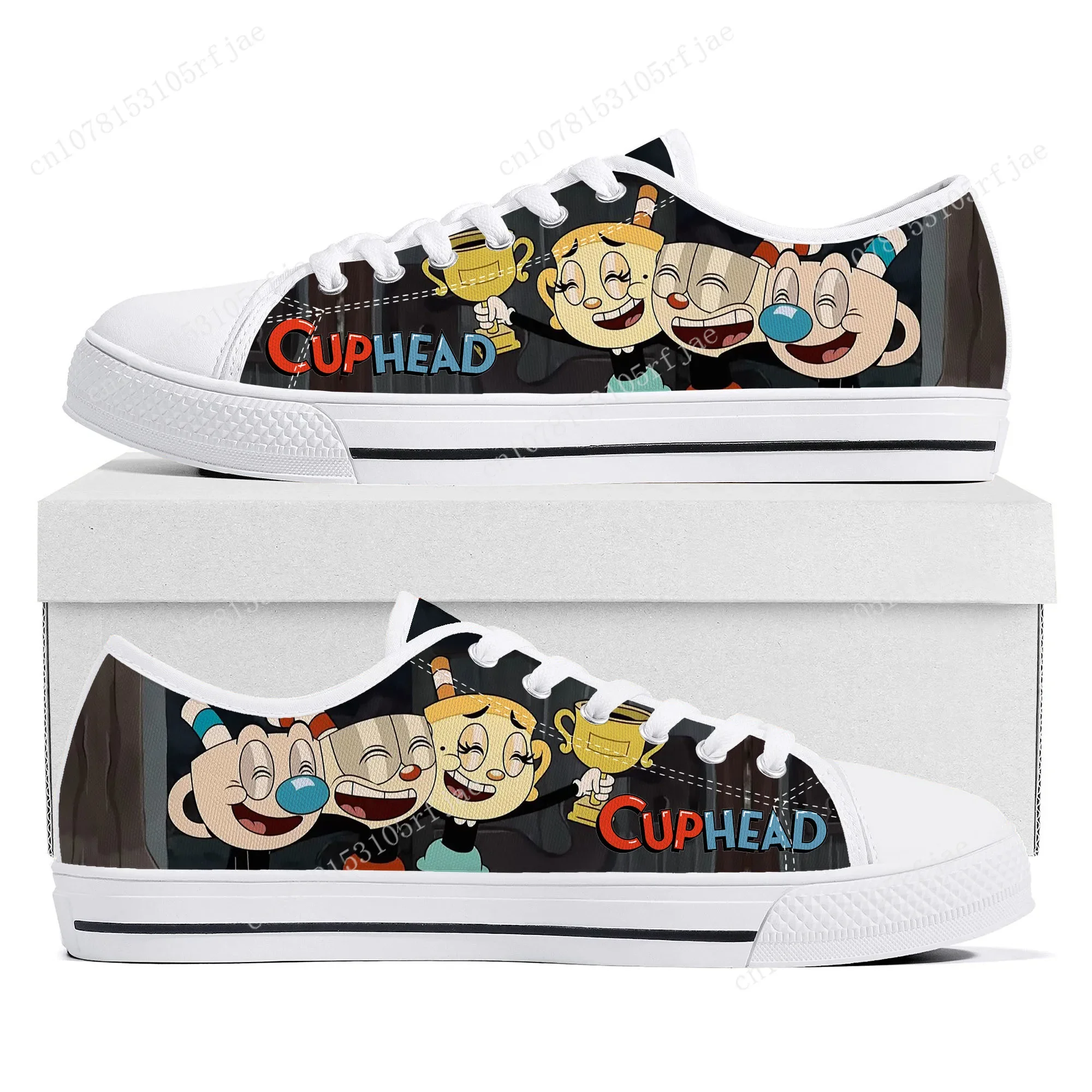 

Hot Cupheads Mugmans Cartoon Game Low Top Sneakers Womens Mens Teenager High Quality Canvas Sneaker Couple Custom Built Shoes