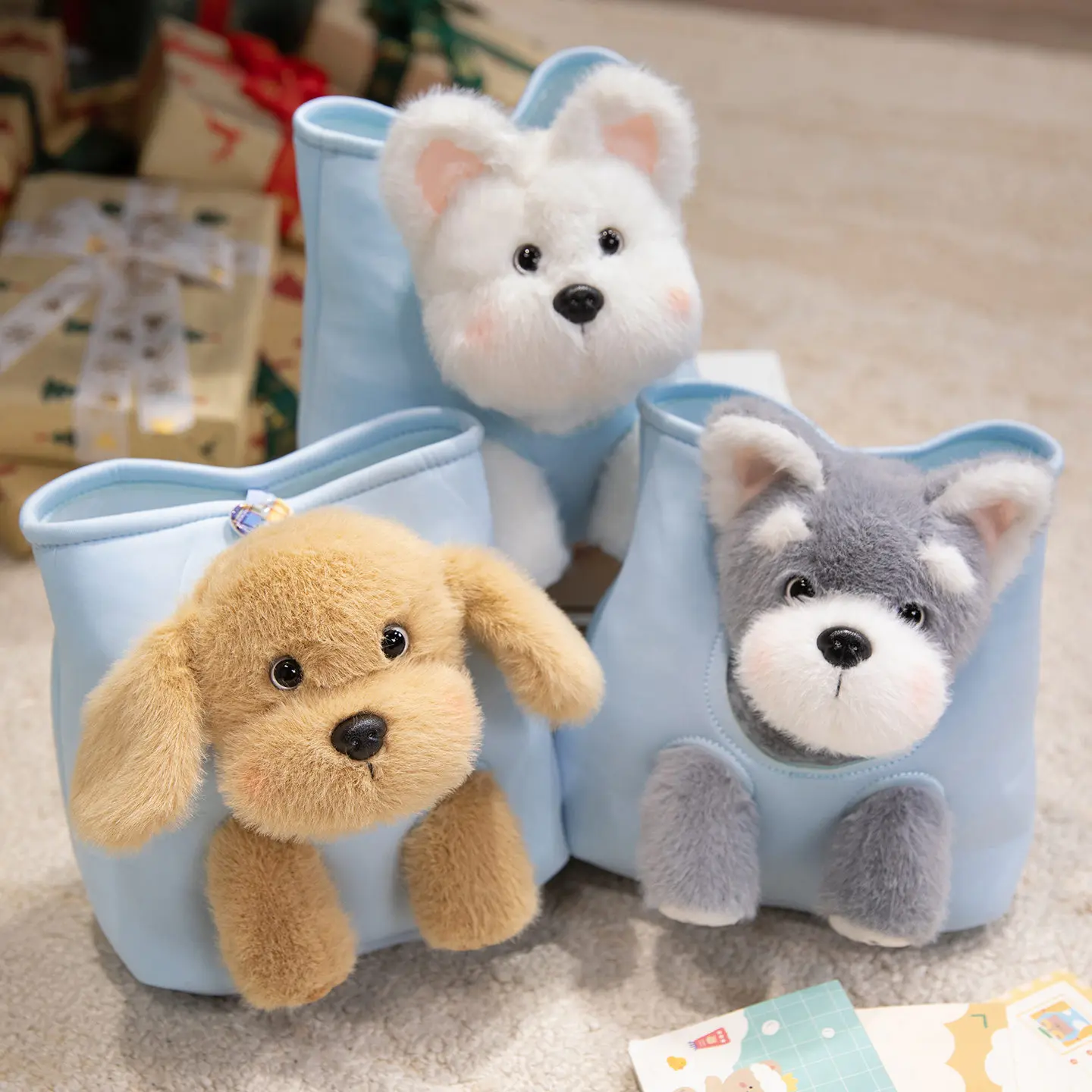 18CM Hide-and-seek Animal Dog Plush Stuffed Doll With Snack Bag Intresting Toy Birthday Gifts