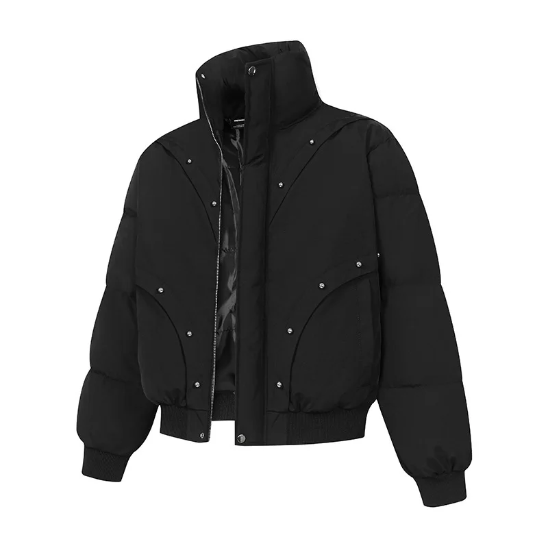 

Man Jacket Winter High Street Stand Collar Pocket Male Down Outerwear Long Sleeve Zipper Loose Versatile Cold-proof Men Coat