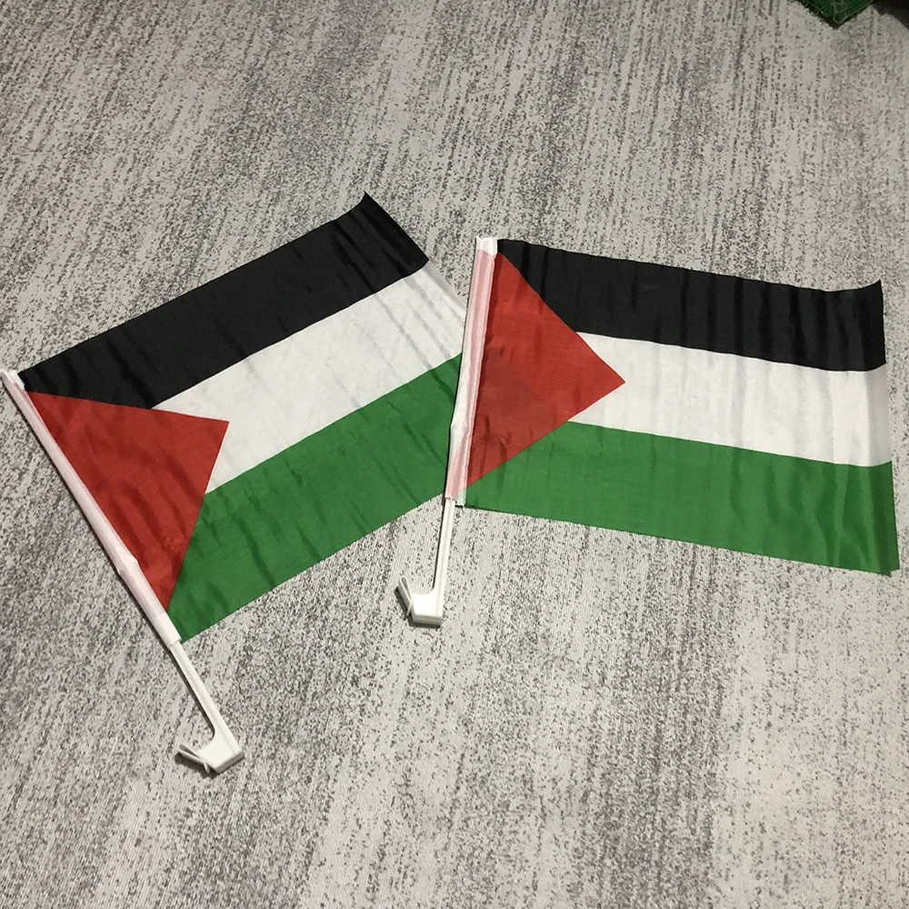 Palestine Car Flag 30x45cm double side polyester Banner with 45cm plastic flag pole Palestinian Car window flying  flags