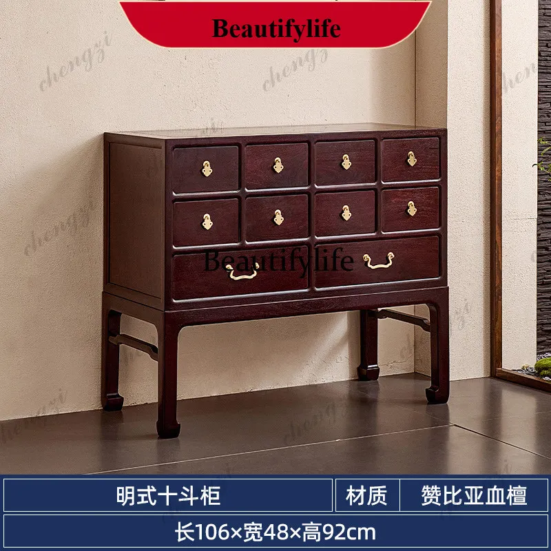 p182 Chinese-style entrance cabinet African lobular red sandalwood locker Solid wood mahogany medicine cabinet Multi-pump
