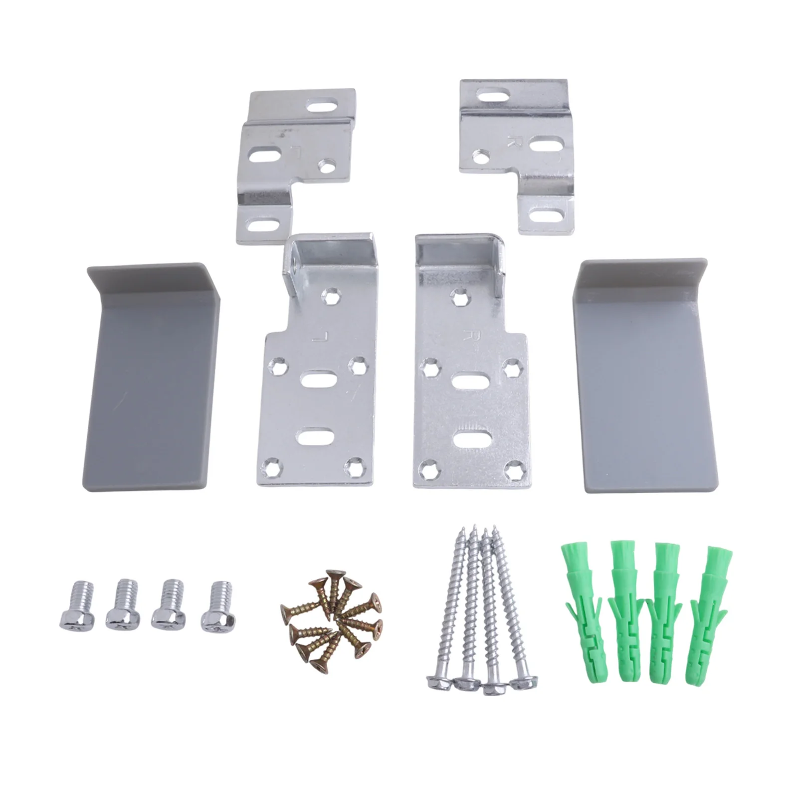 

Крепеж для тяжелой мебели: серебристый подвесной кронштейн для шкафов с сильной фиксацией, цветные пластиковые заглушки, пять отверстий под потайную винт.