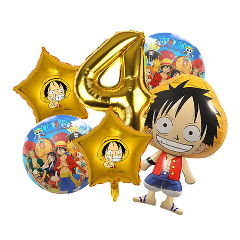 One Piece Franky Cyborg thema ballonboeket van folie en latex met blauwe latex voor anime verjaardagstaart tafeldecoratie