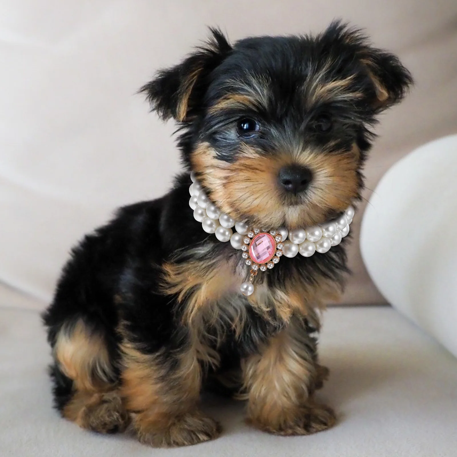 

Stylish Double Layer Pearl Pet Necklace Adjustable Collar Soft Comfortable Material Elegant Design Small Dogs Cats