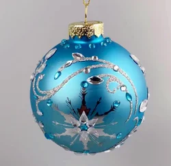 Christmas Glass Creative 8cm Lake Blue Diamond Set Painted Ball