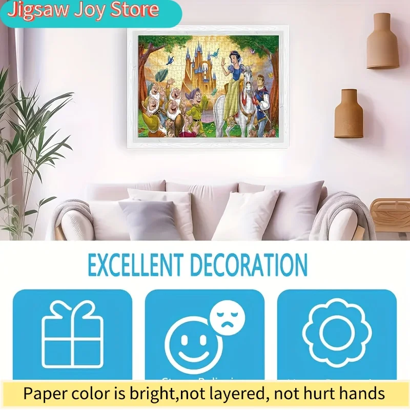 Rompecabezas de 1000 Piezas, Personajes de Dibujos Animados Blancanieves y el Príncipe Encantador, Enanos, Castillo, Rompecabezas para Montar en la Pared, Regalo de Juego para Adultos, Familiar