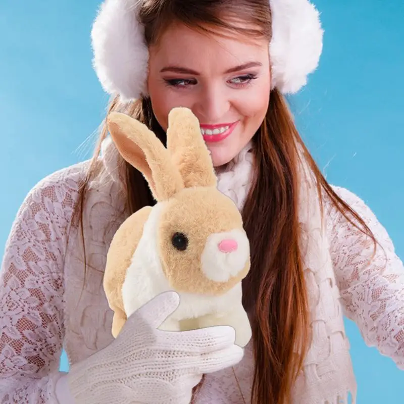 Brinquedo de coelho interativo bonito elétrico agitando orelhas coelho boneca andando brinquedo de pelúcia para meninas meninos crianças