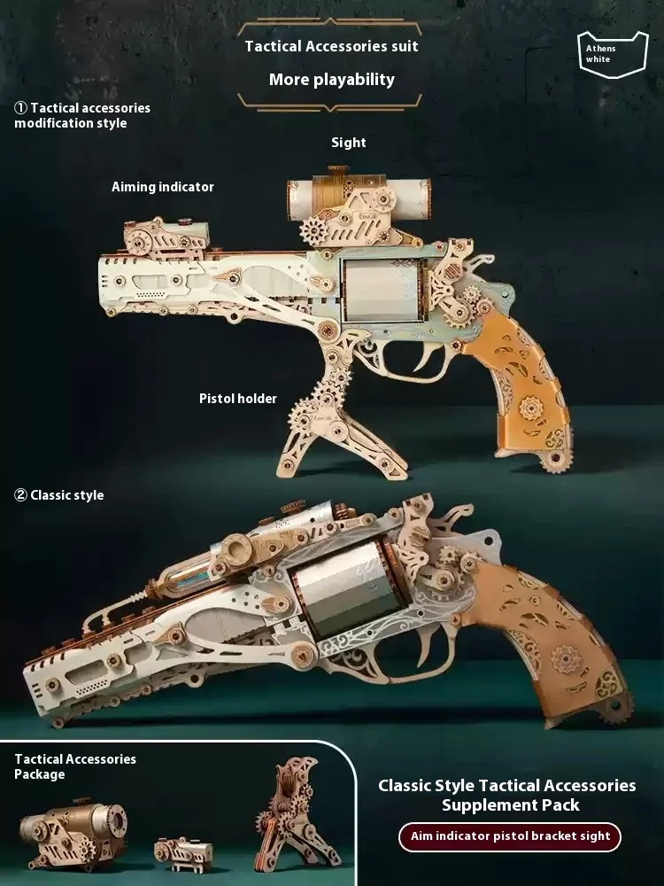 Dromerige Steampunk Revolver Boy High-End Exclusieve Verjaardagscadeau Handgemaakte Diy Puzzel Speelgoed Model Desktop Decoratie Klein Ornament