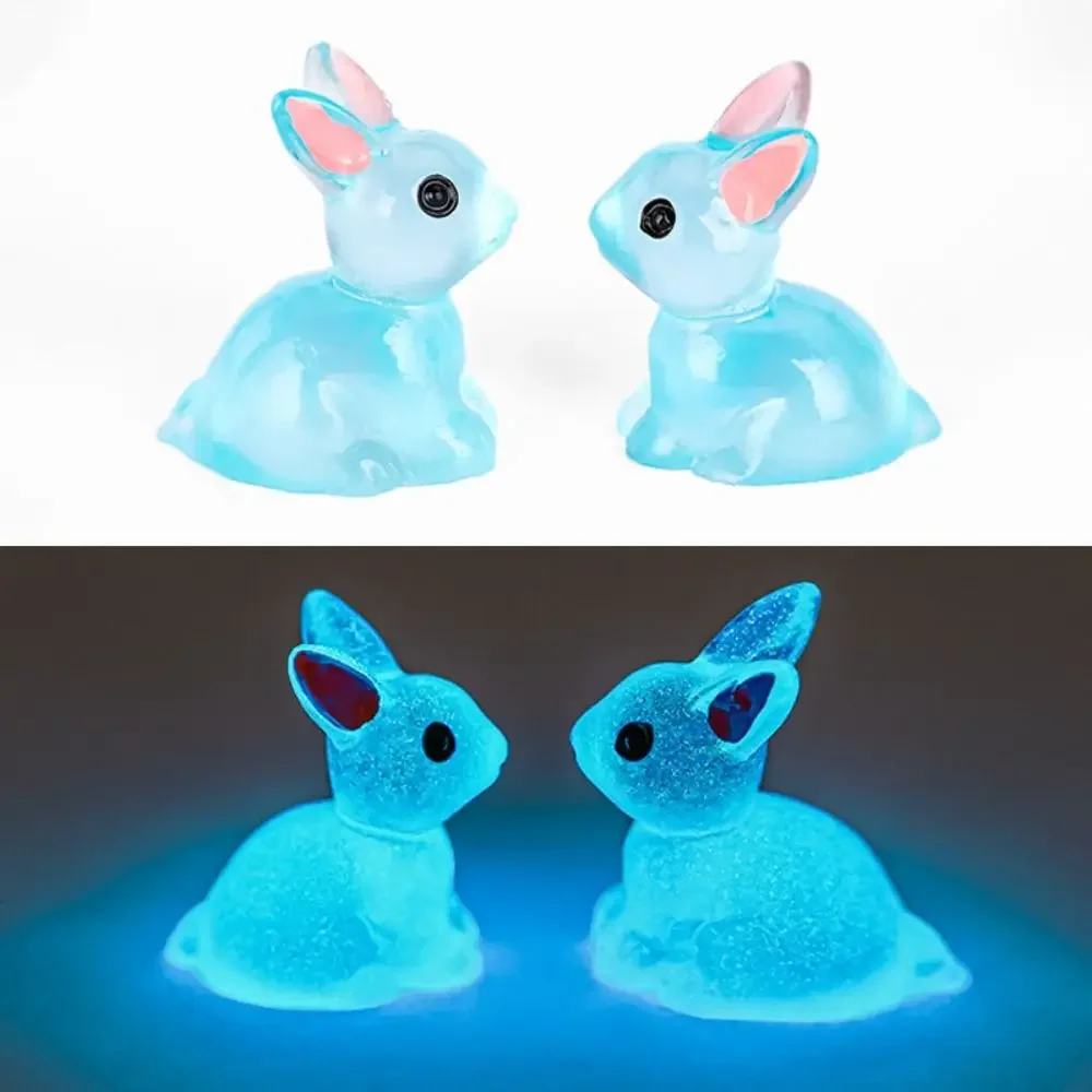 Cute Luminous Bunnies Microlandscape Mini Rabbit Ornaments Fairy Gardening Miniature Figurines Resin Crafts Home Decoration