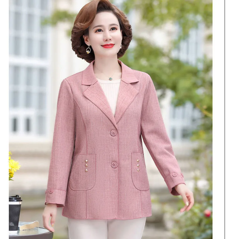 Middle Aged Mother Long Sleeved Suit Jacket Middle Aged Elderly Women's Clothing Large Size Long Sleeved Blazer Tops Coat 5XL