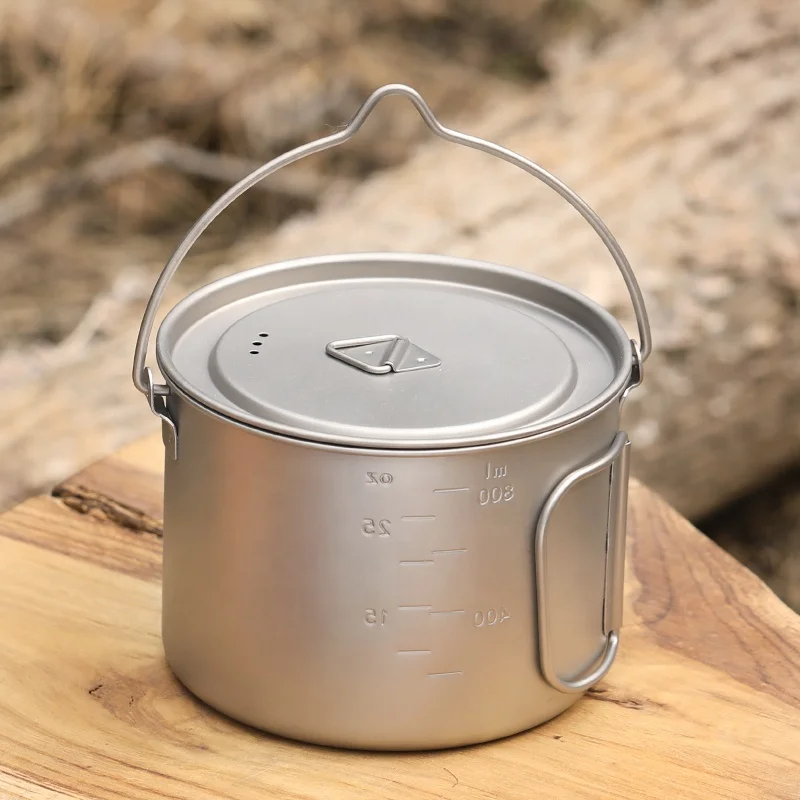 

Camping Titanium Cook Titanium Pot Ultralight Portable Hanging Pot with Lid Outdoor Camping Hiking Backpacking
