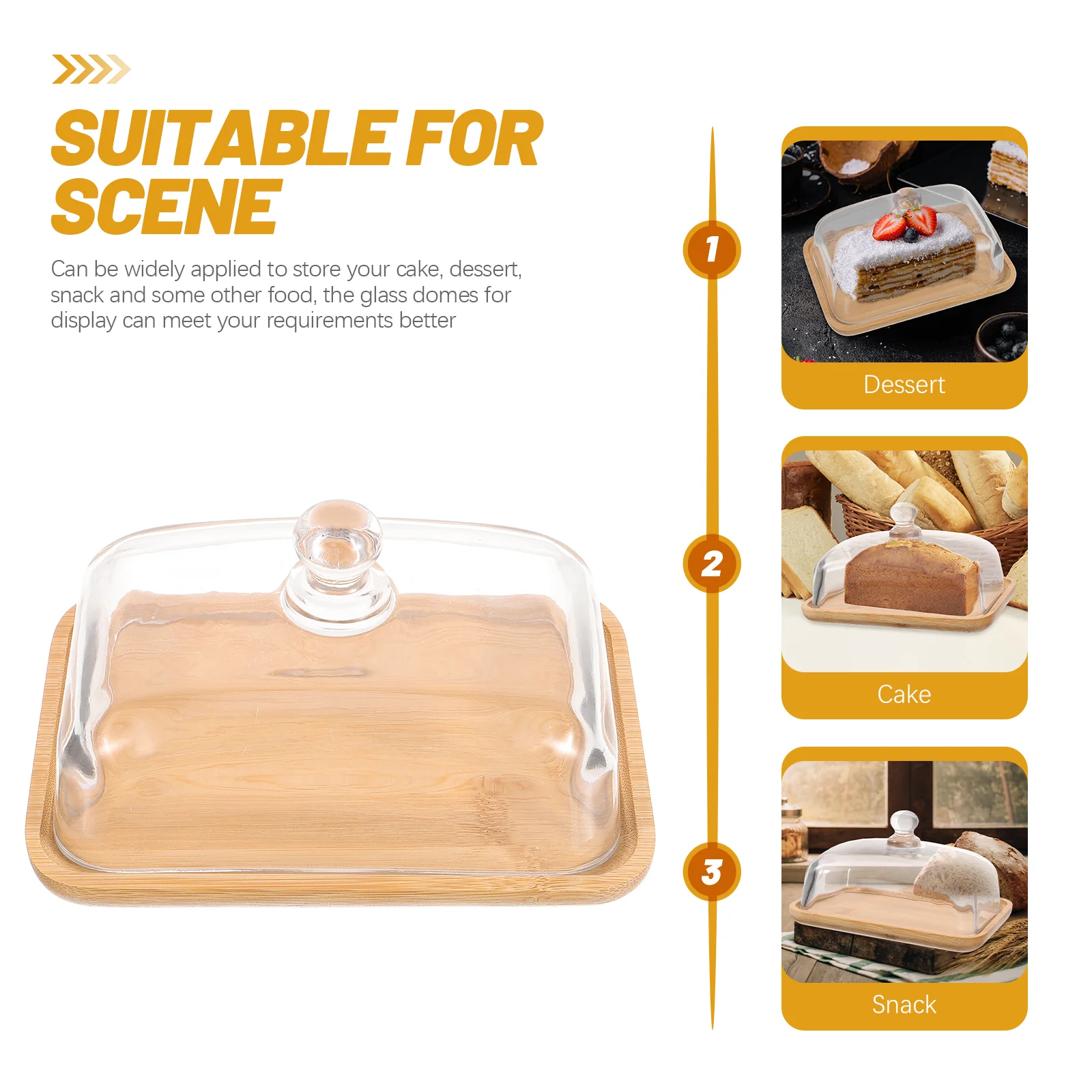 Square Dessert Pastry Plate Cake Holder with Lid Glass Domes for Display Khaki Stand