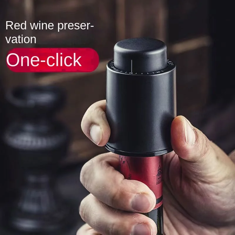 Black Vacuum-Sealed Wine Bottle Cap Stopper Memory Push-Style Wine Preserver Bar Tools Barware for Freshness Preservation