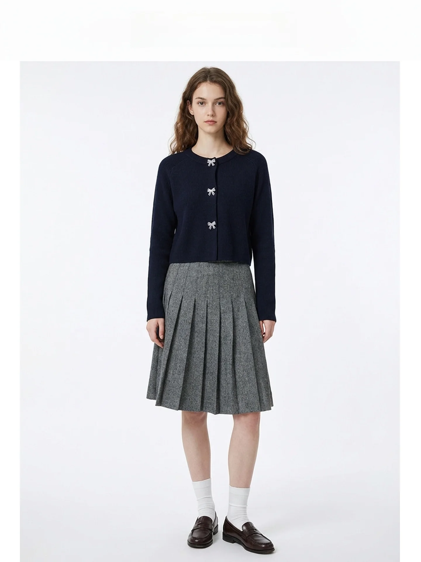 

Early Spring 2026 Women's ort Knitted Cardigan Knot Rhinestone Button Vintage Preppy Sle Wool Blend Sweater Jaet