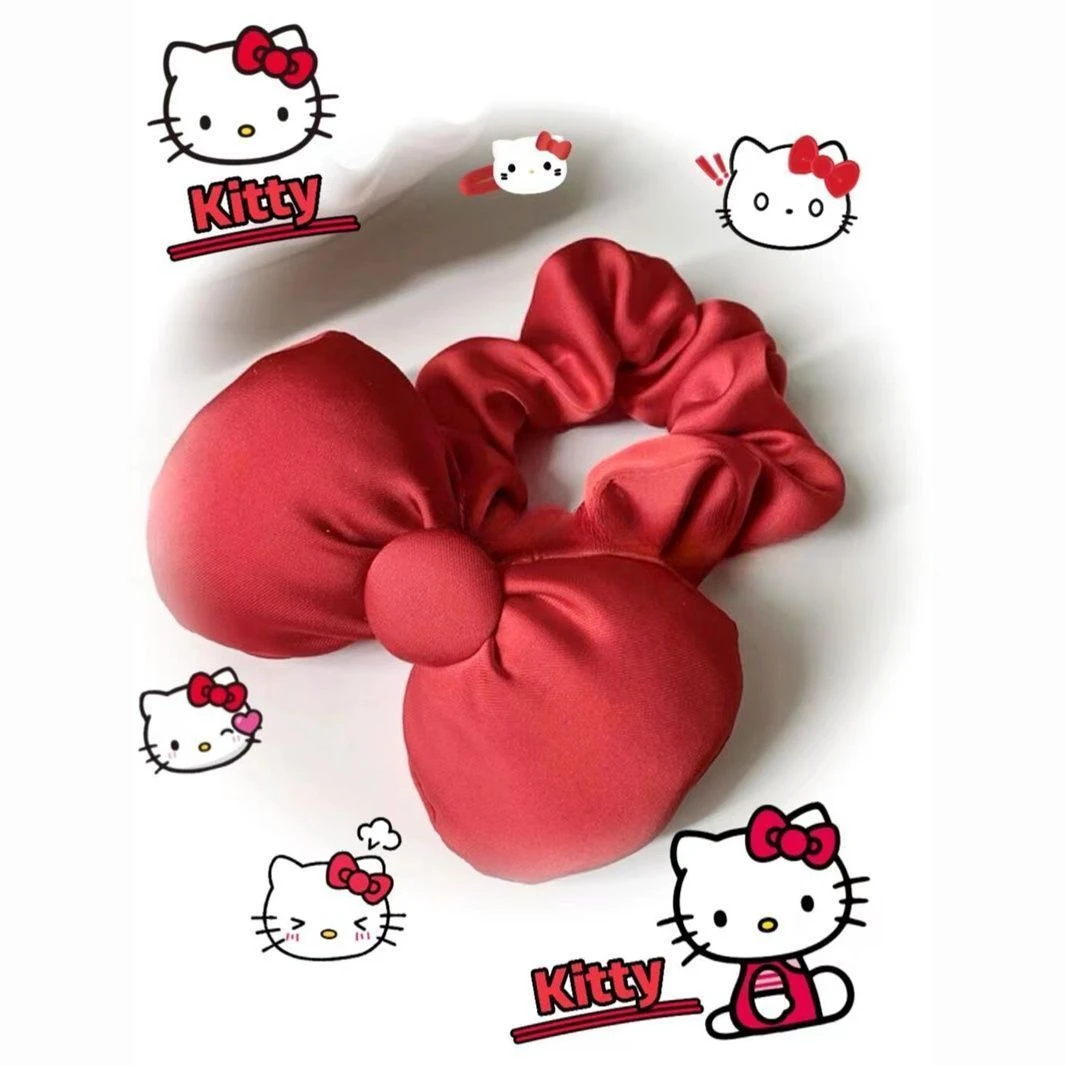 Kawaii Sanrio HelloKitty Red Bow Hair Rope Cute Beauty Anime Student Princess Hair Accessories Headband Hairpin Headwear Gift