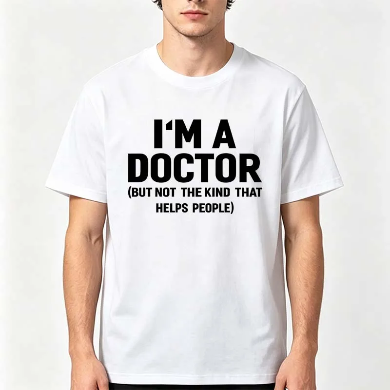 I'm A Doctor T-Shirts mit Buchstabenaufdruck für Herren, Sommer, lässige Mode, minimalistische High-Street-Tops, Rundhalsausschnitt, kurze Ärmel, Baumwoll-T-Shirts – Detail 5