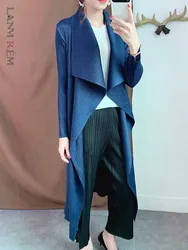 Lanmrem-女性用プリーツトレンチコート、ラペル、長袖、単色、ゆったりとしたカーディガン、アウター服、春、夏、2d1612、2021