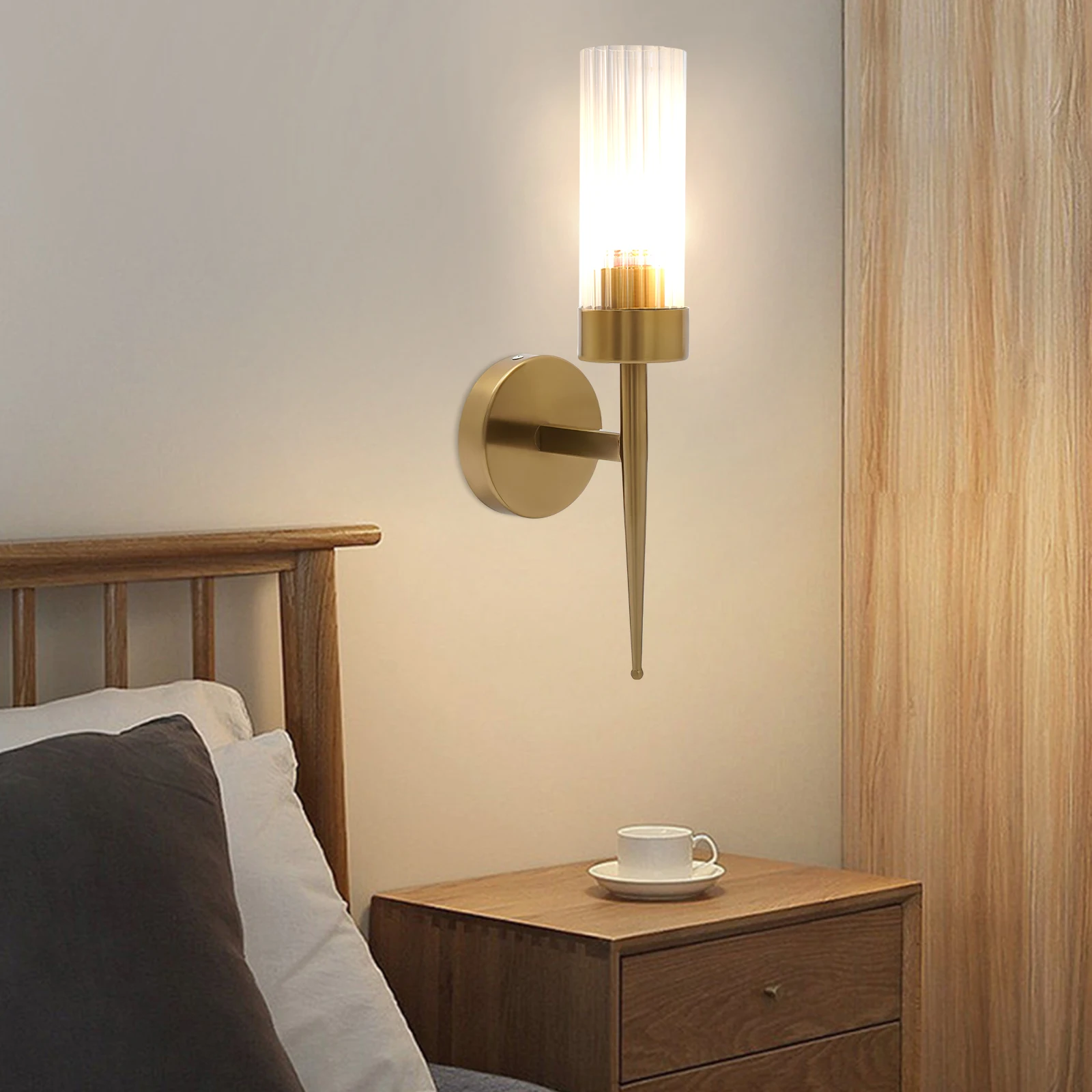 

Modern Gold Wall Sconce Light, Single Head 110V Hardwired Fixture, E26 Bulb Compatible(60W Max) for Hallway & Staircase Lighting
