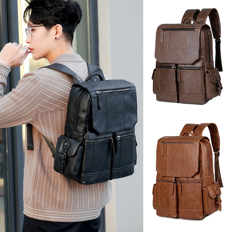 Fashion Vintage Backpack PU Leather Men\'s Executive Briefcase Designer Office Travel Laptop Business Notebook Casual Bag