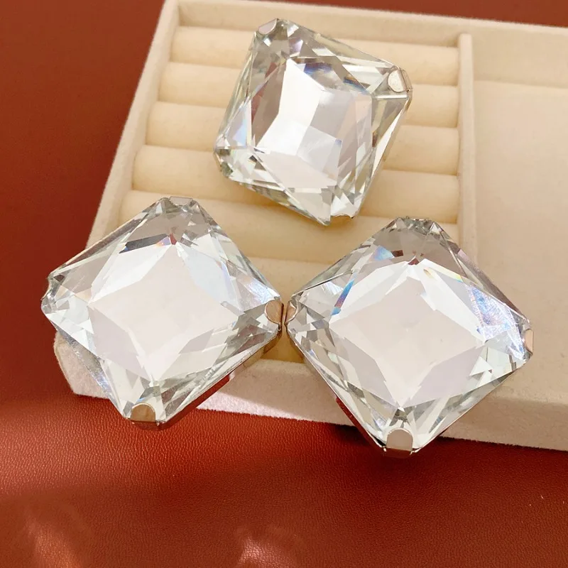 

Oversized Square Crystal Ring Earrings Set Sparkling Big Stone Thumb Jewelry Women Party Accessories