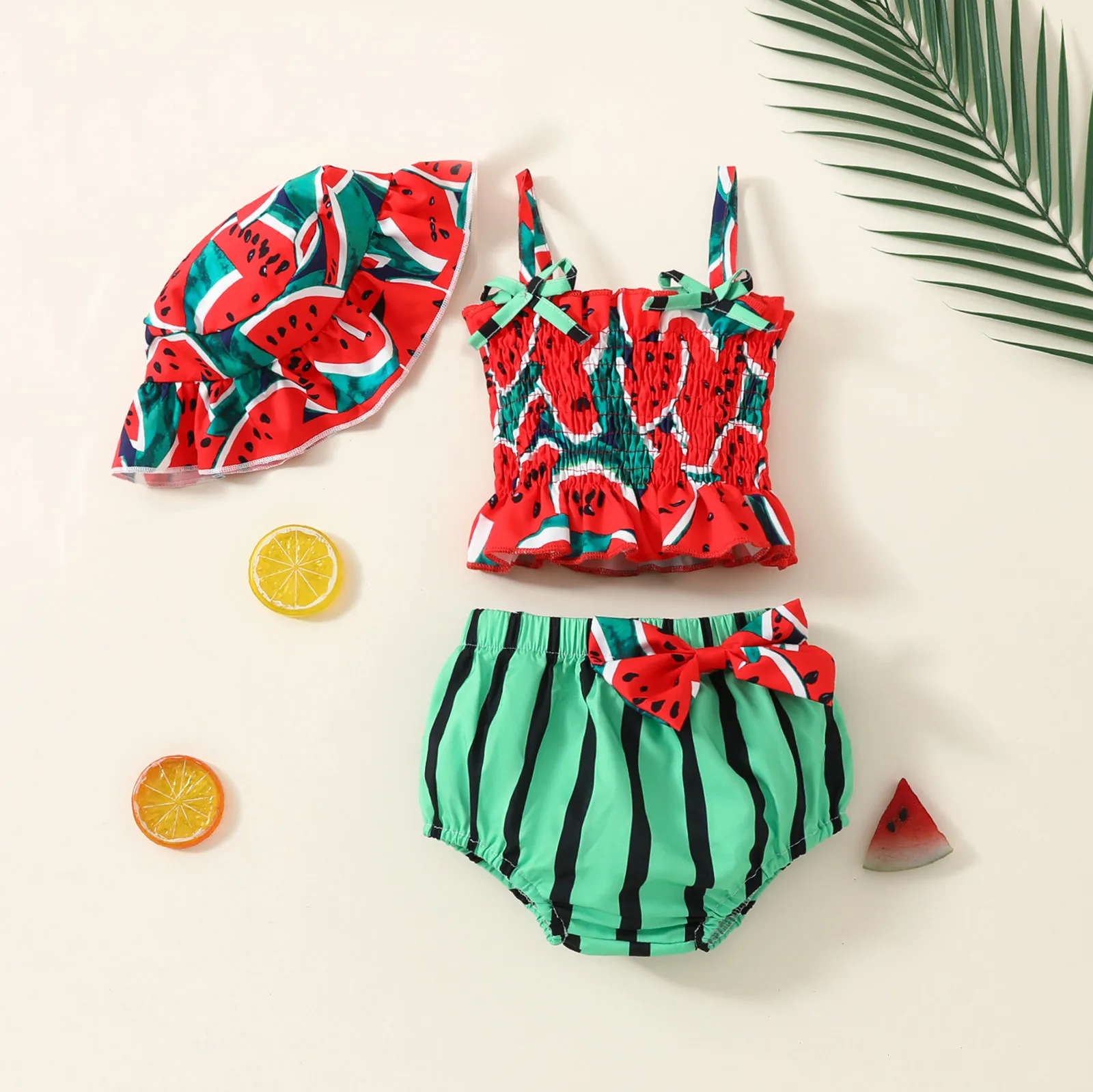 

3-24M Newborn Infant Toddler Baby Girls Clothes Sets Cute Watermelon Print Sleeveless Tops Shorts Hat 3Pcs Summer Outfits Sets