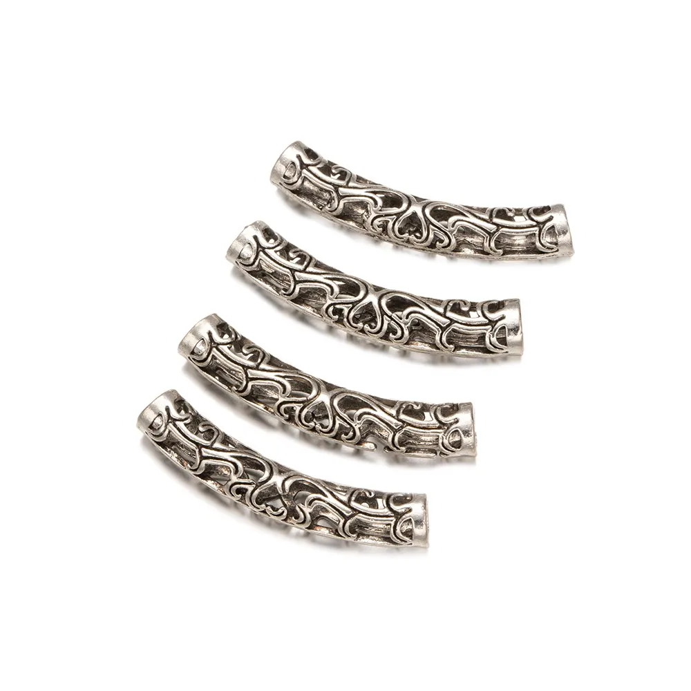 10Pcs Antique Silve Long Curved Noodle Hollow Tube Spacer Beads Components For DIY Bracelet Necklace Jewelry Craft Making