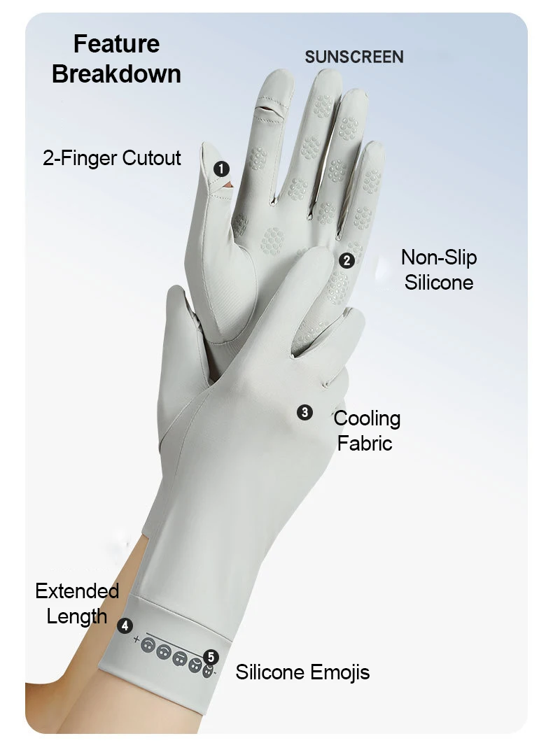 Damen Sonnenschutz-Handschuhe Sommer Fahr- und Fahrradhandschuhe mit Touchscreen-Funktion, Atmungsaktiv, Rutschfest, Flip-Top, Verlängerte Länge – Detail 3