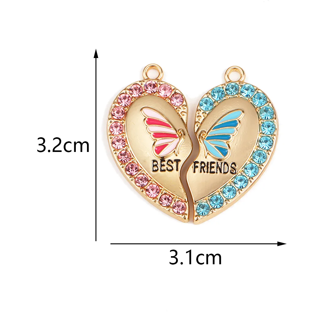 20 pcs/lot Fashion Best Friends Love Couple Pendant Heart Charm for DIY Jewelry Making Accessories Wholesale