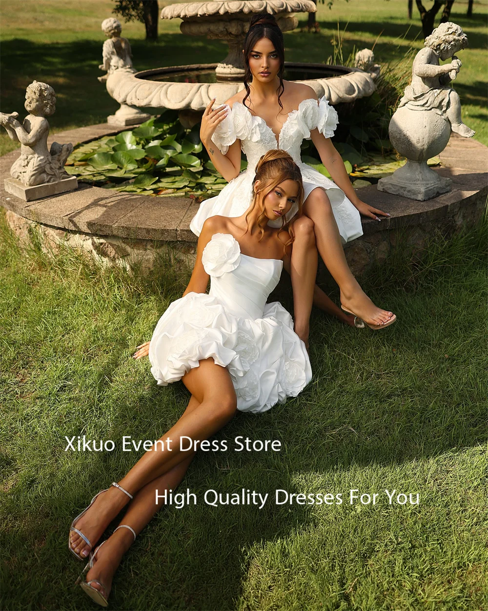 Xikuo романтические простые свадебные платья выше колена атласные платья Vestidos De Novia на одно плечо с цветочным принтом свадебные платья для девочек по индивидуальному заказу