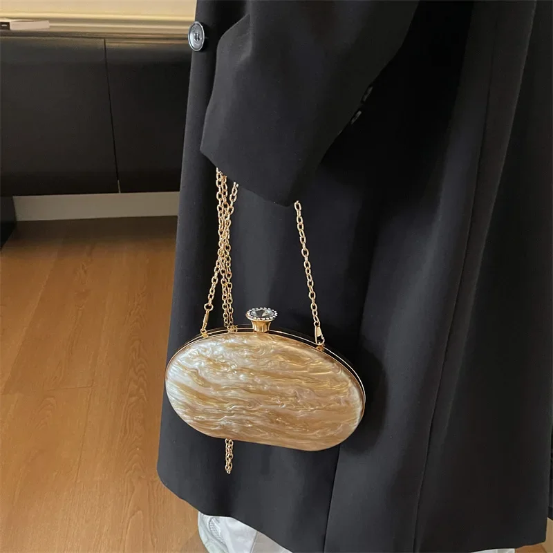 

Retro Acrylic Goose Egg Shoulder Bag Women's Fashion Chain Crossbody Banquet Bag Stylish Vintage Handbag for Ladies
