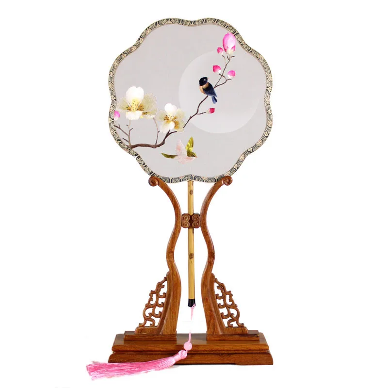 Suzhou embroidery group fan double-sided embroidery fan pure handmade embroidery ornament upturned head fan