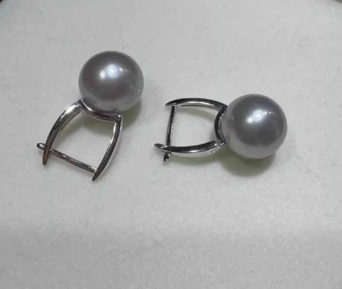

Красивые серьги с натуральным серым круглым жемчугом Южных морских пресноводных жемчужин AAAA 9-10 мм/10-11 мм, серебро 925 пробы