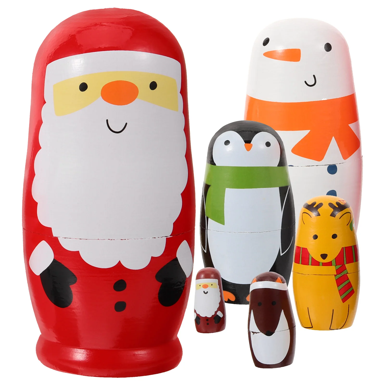 

6pcs Lovely Santa Claus Russian Nesting Dolls Handmade Wooden Matryoshka Toys Colorful Wood Baby Toy Gift for Kids