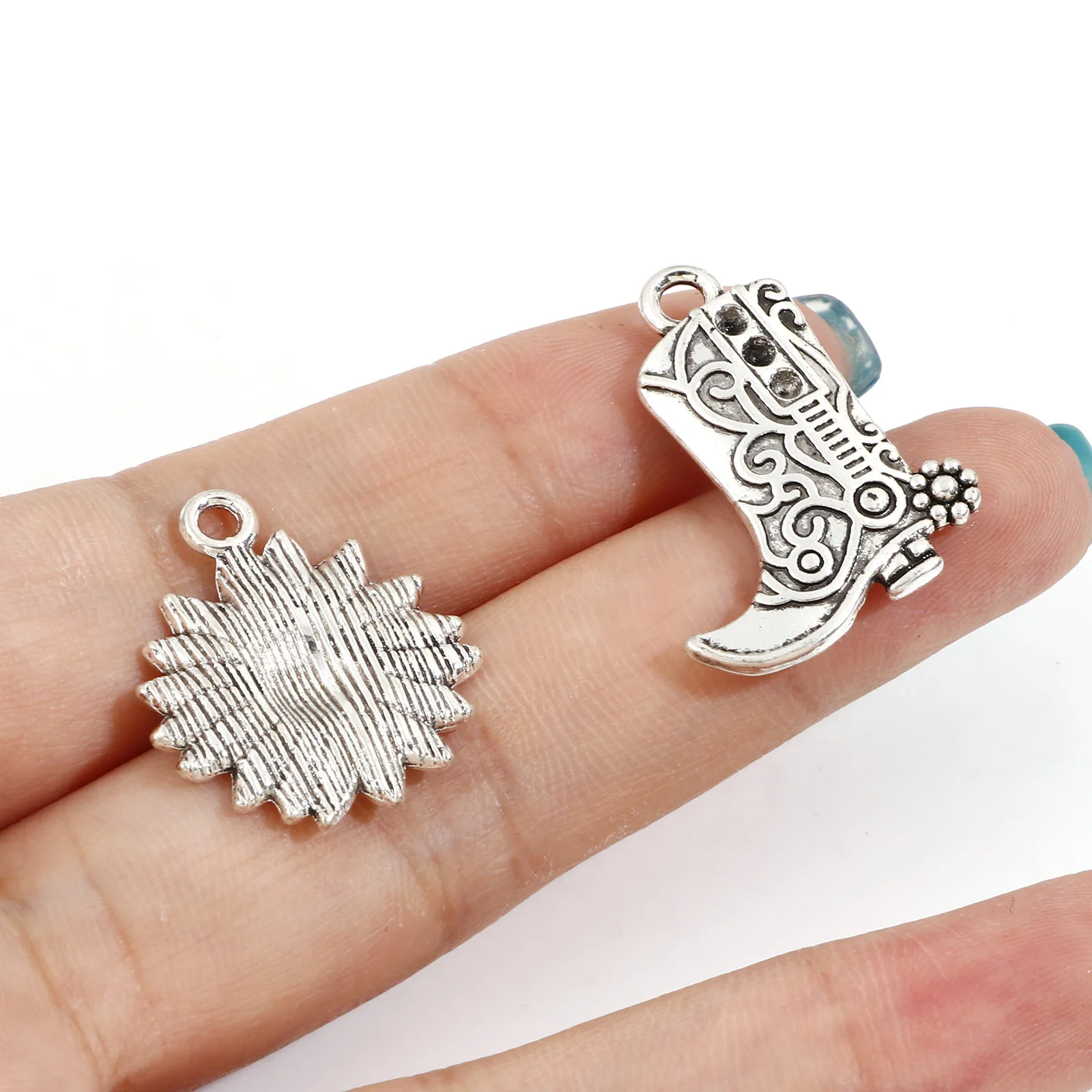 20pcs West Cowboy Charms Antique Silver Color Sunflower Boot Cactus Pendants DIY Necklace Earrings Women Party Jewelry Findings