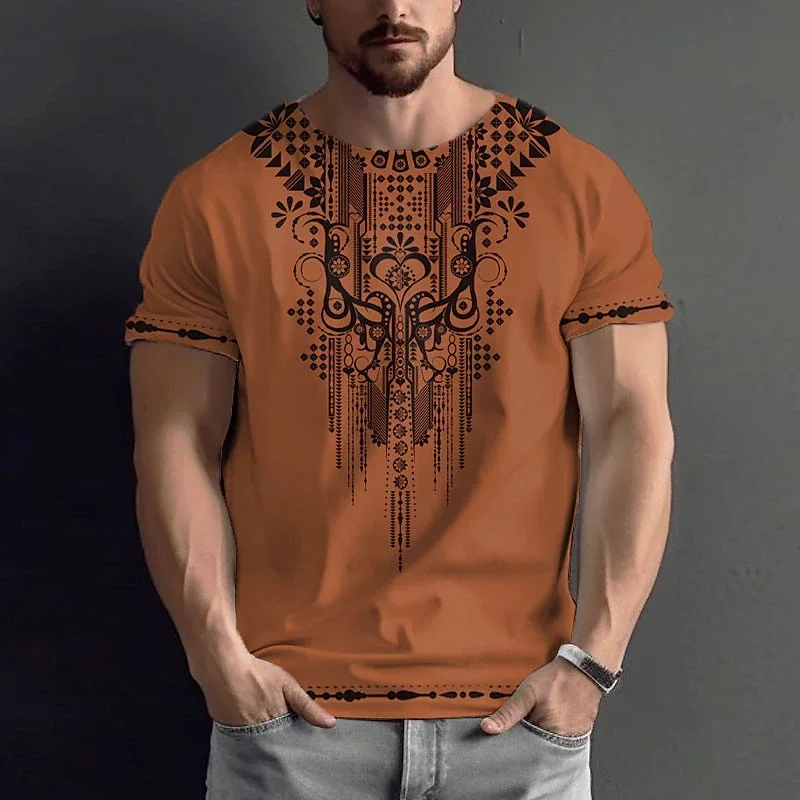 T-shirt etnica vintage 3d Stampa Abbigliamento O-Collo Uomo Top T-shirt oversize a maniche corte Allentato Maschile Streetwear Abbigliamento da uomo